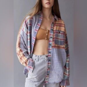 BDG Ted patchwork button up as asymmetrical flannel oversized small VGUC